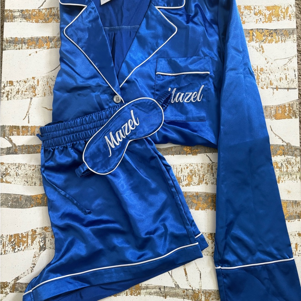 Show Me Your MuMu Royal Blue Satin Pajama Set with Eye Mask
